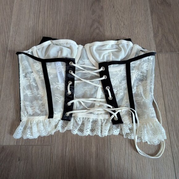 NEW UO Out From Under | Bow Down To Me Velvet and Lace Corset White/Black - Picture 3 of 9